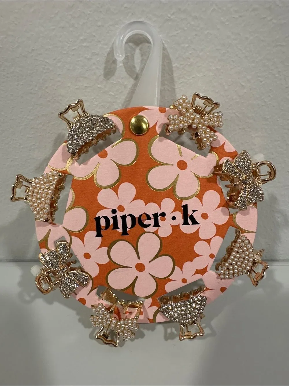 piper • k Gold Tone Metal Jeweled Dome Bow Tie mini hair clips 8pc